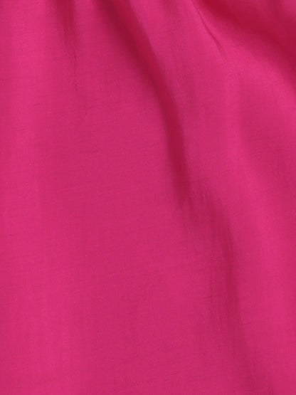Chanderi Sleeveless Abstract Foil Printed & Lace Embellished Kurta & Salwar With Dupatta Set - Fuchsia Pink