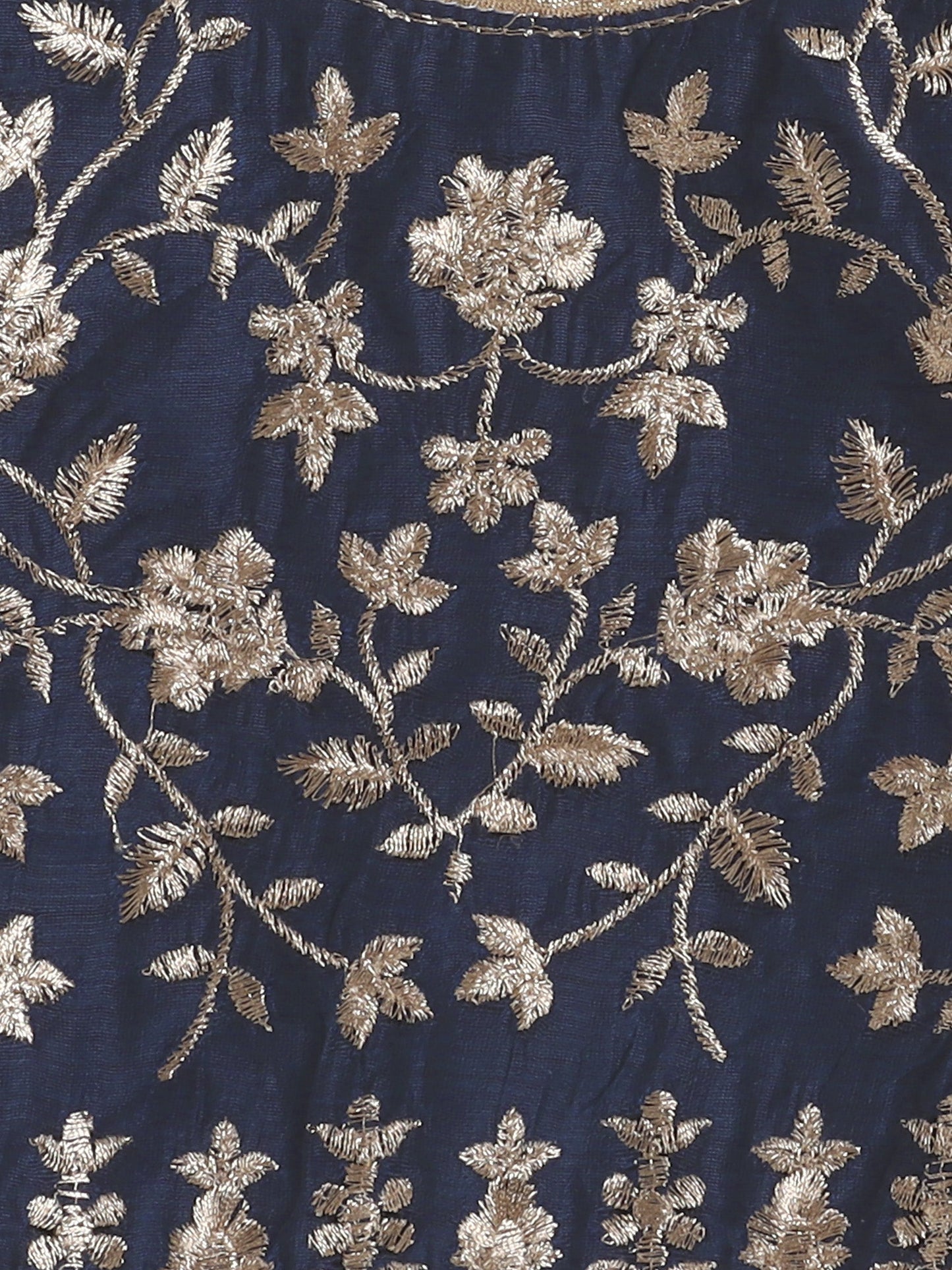 Half Sleeves Floral Embroidered Choli With Ethnic Foil Printed Lehenga & Dupatta Set - Blue & Pink