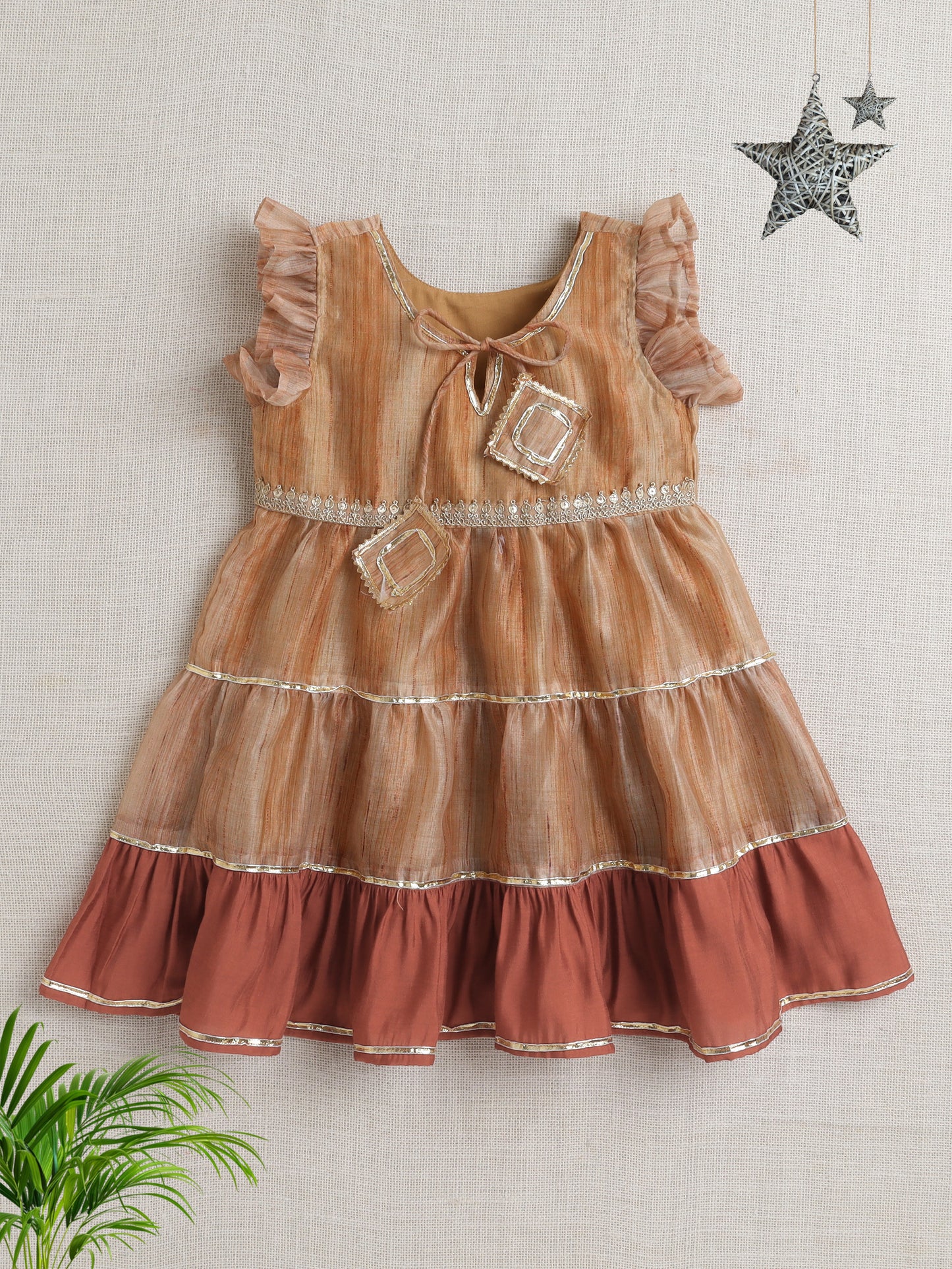 The Magic Wand Sleeveless Lace Embelisshed Ethnic Dress Brown