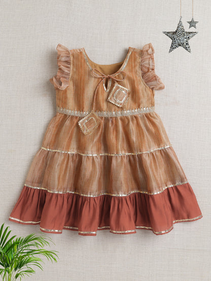The Magic Wand Sleeveless Lace Embelisshed Ethnic Dress Brown