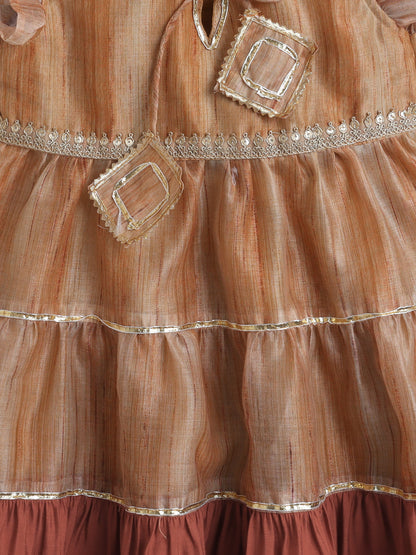 The Magic Wand Sleeveless Lace Embelisshed Ethnic Dress Brown