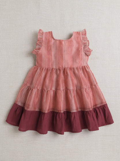 Sleeveless Lace Embelisshed Ethnic Dress-Rust