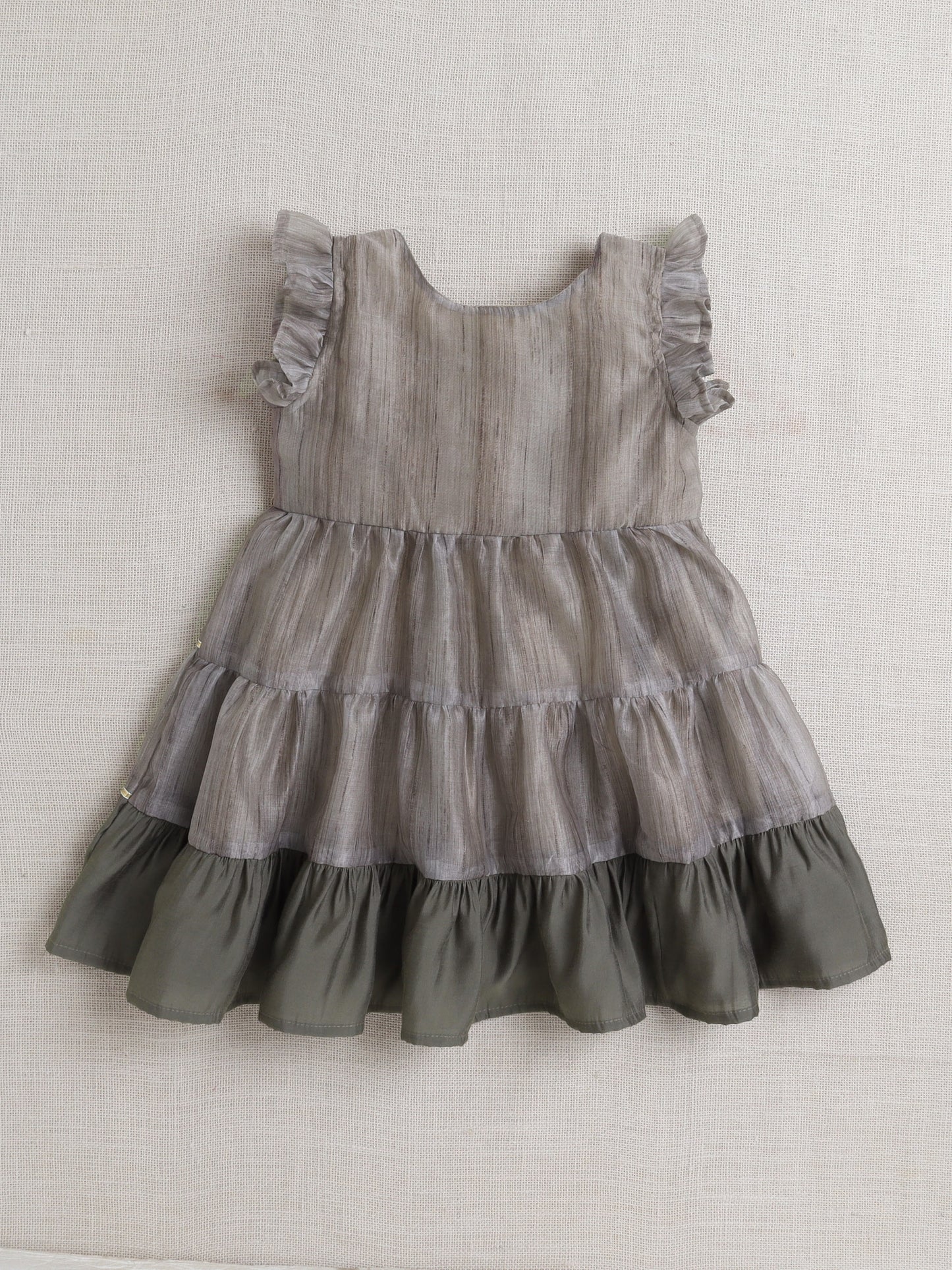 Sleeveless Lace Embelisshed Ethnic Dress- Grey