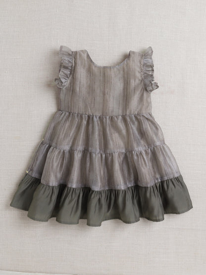 Sleeveless Lace Embelisshed Ethnic Dress- Grey