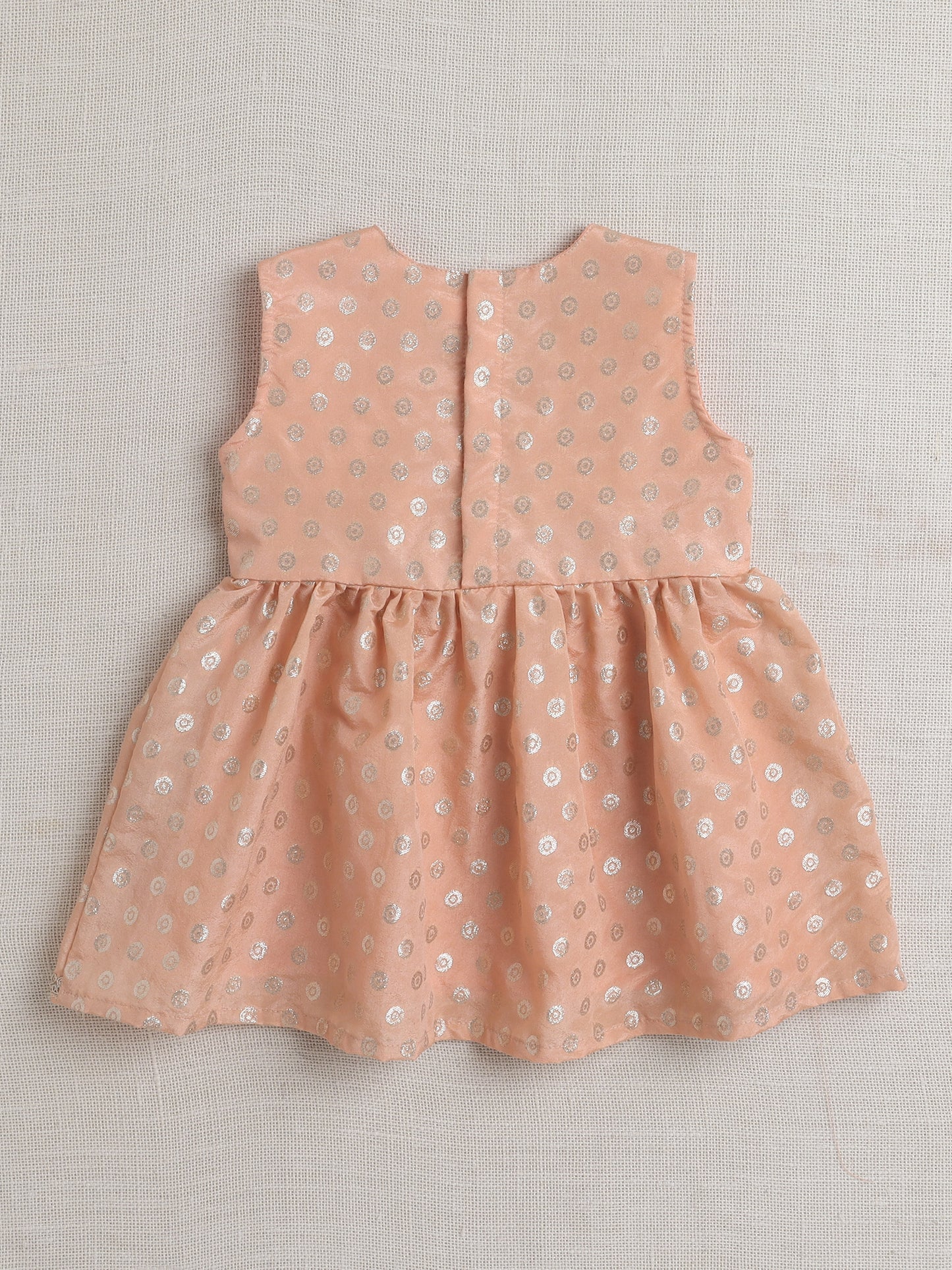 Jacquard Sleeveless Lace & Tassel Embellished & Floral Foil Printed Kurta & Sharara Set - Peach