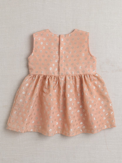 Jacquard Sleeveless Lace & Tassel Embellished & Floral Foil Printed Kurta & Sharara Set - Peach