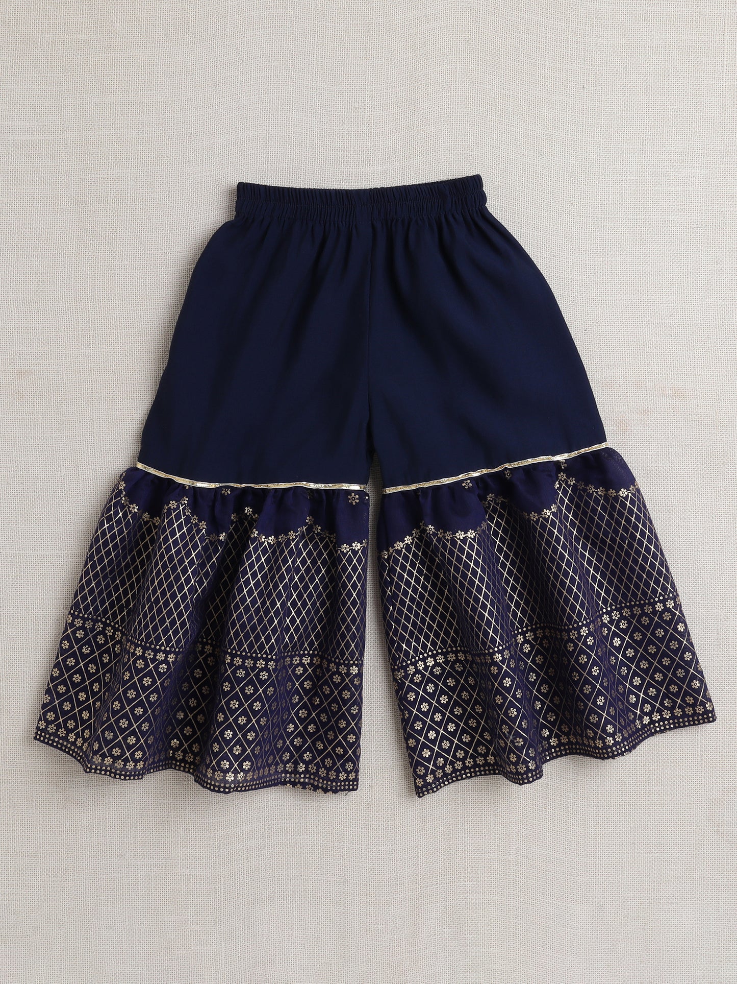 Sleeveless Embellished Kurta Set with Lace- Navy Blue