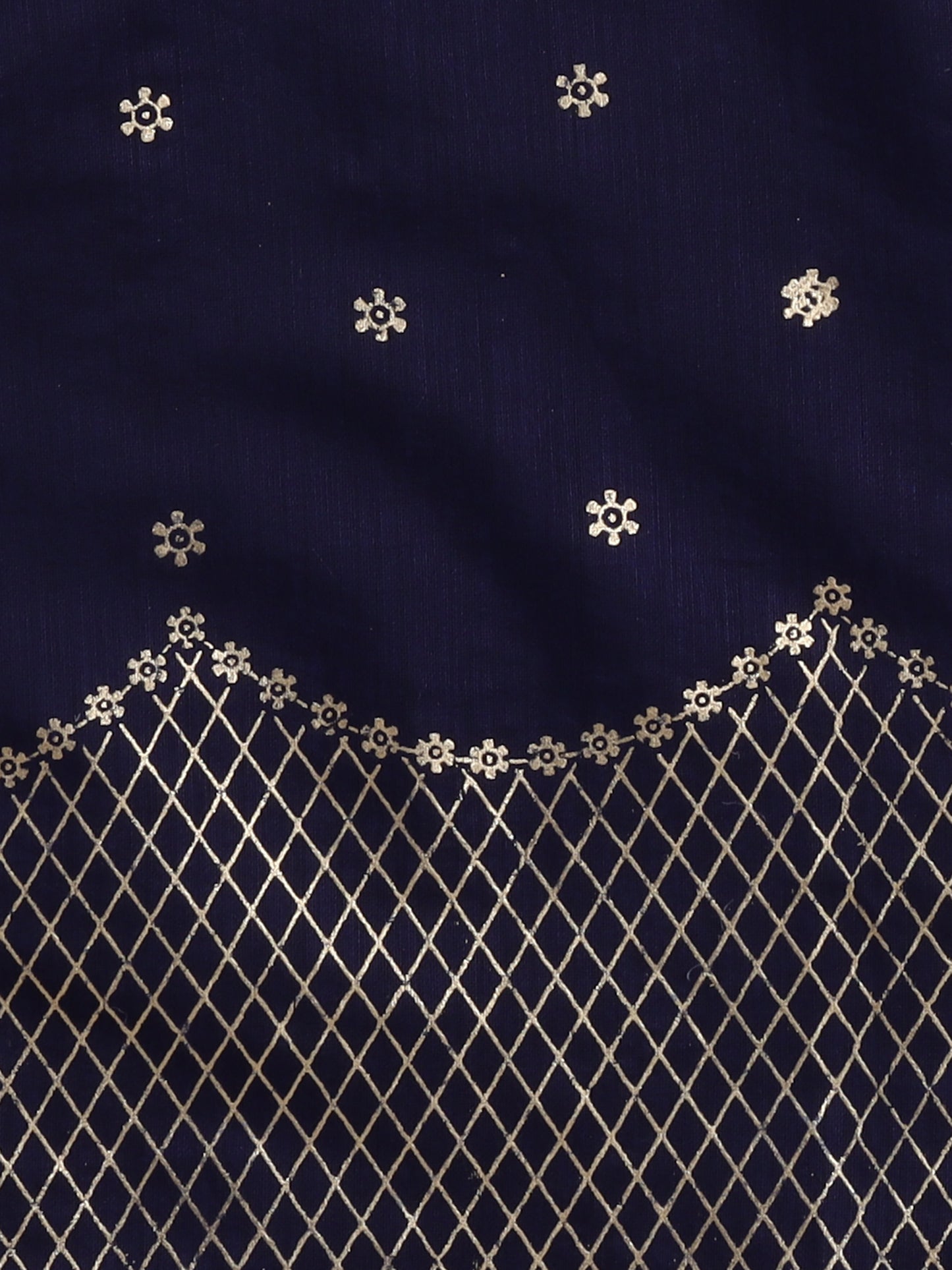Sleeveless Embellished Kurta Set with Lace- Navy Blue