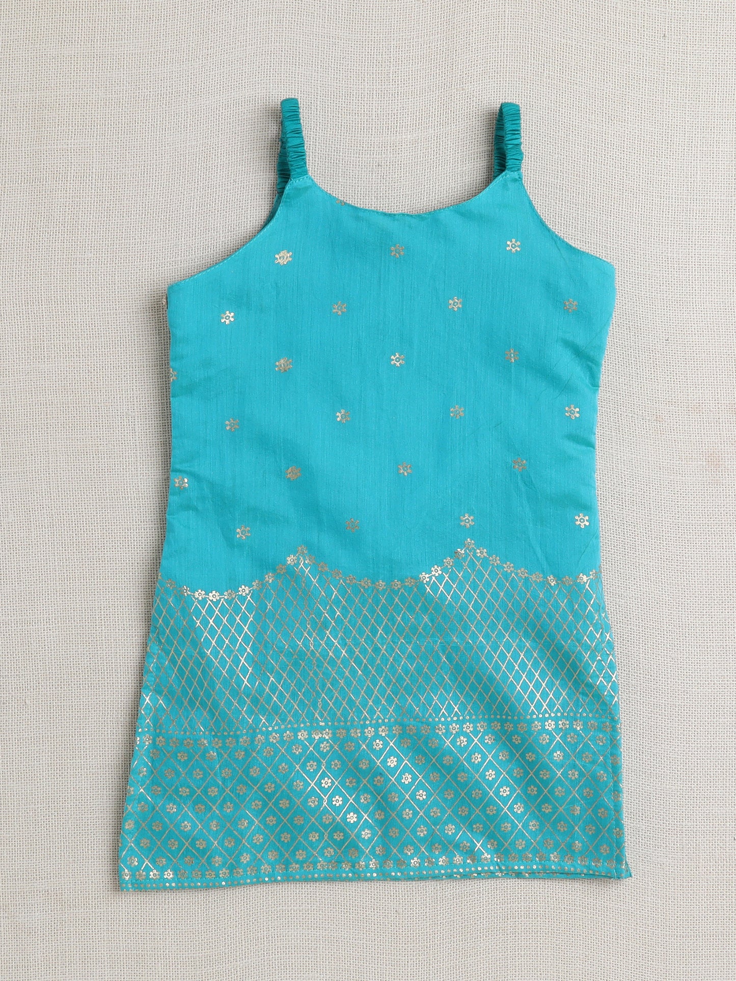 Sleeveless Embellished Kurta Set with Lace- Teal