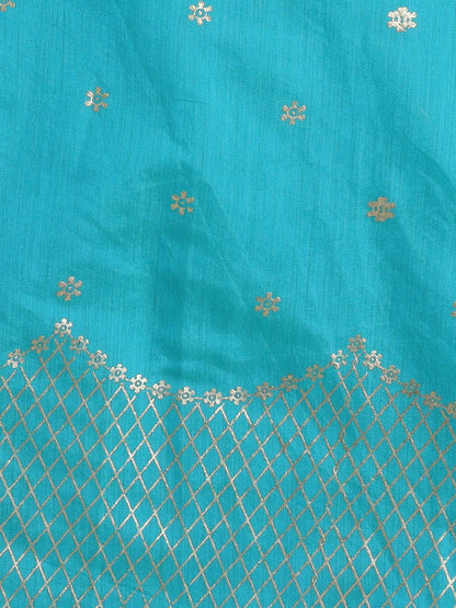Sleeveless Lace Embellished & Floral Foil Printed Coordinating Kurta & Sharara With Dupatta Set - Blue