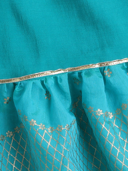 Sleeveless Embellished Kurta Set with Lace- Teal