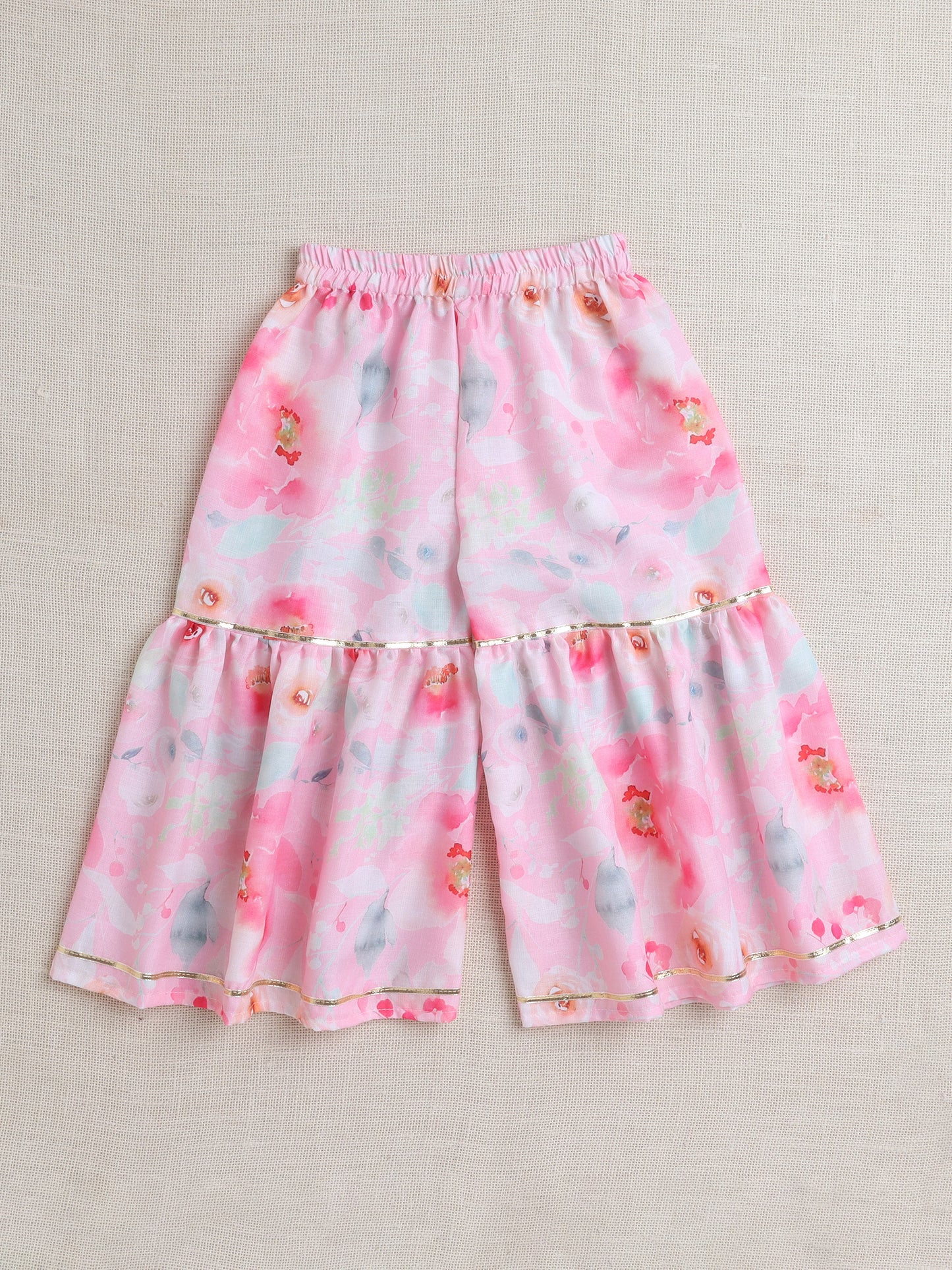Short Sleeves All Over Print Kurta Sharar Set- Pink