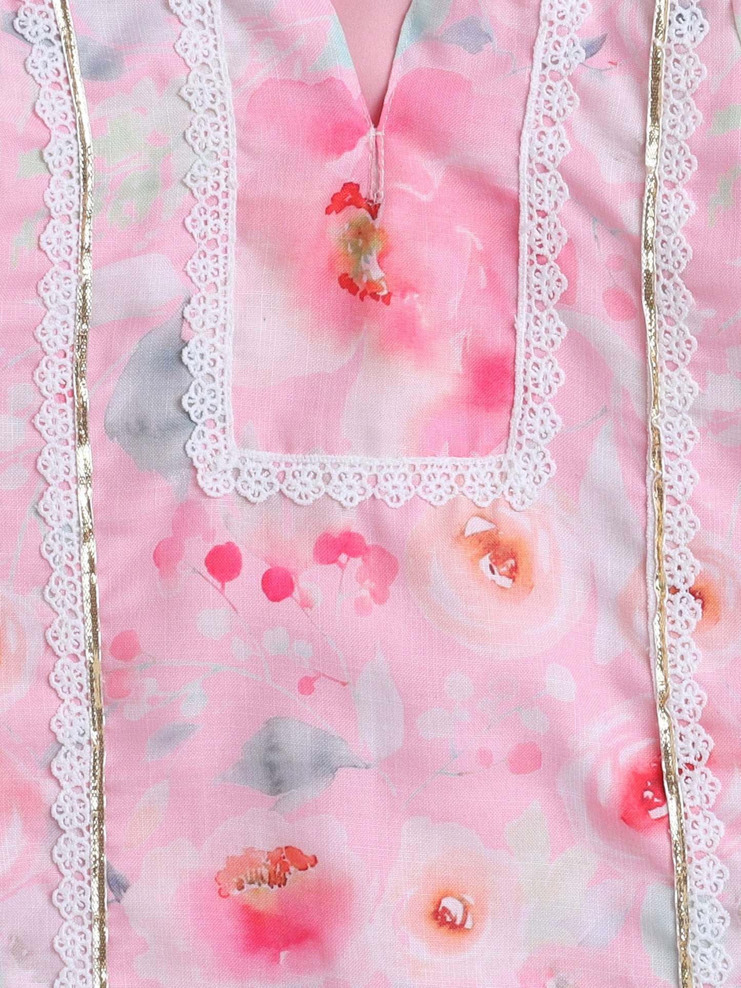 Short Sleeves All Over Print Kurta Sharar Set- Pink