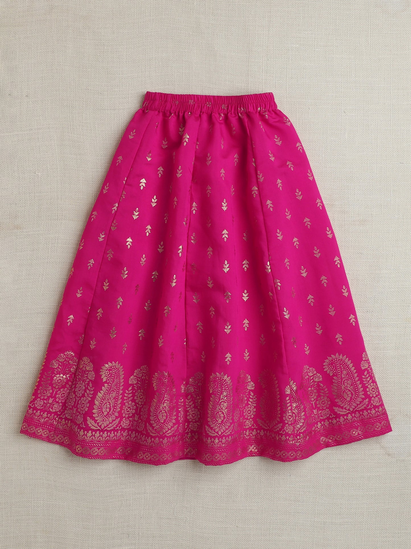 The Magic Wand  Half Sleeves Embrodered Choli With Foil Printed Lehenga Set Fuchsia, Orange