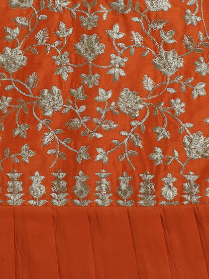 The Magic Wand  Half Sleeves Embrodered Choli With Foil Printed Lehenga Set Fuchsia, Orange