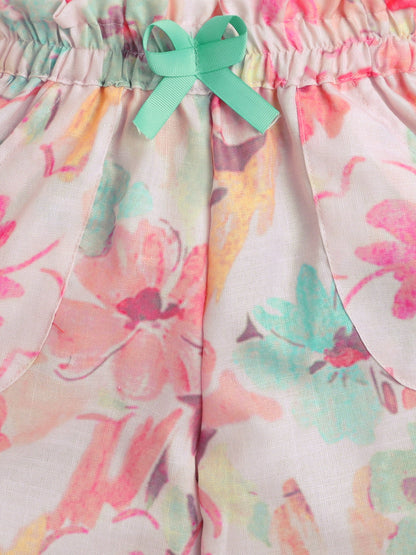 The Magic Wand Floral Printed Full Length Palazzo With Lace Bow Peach