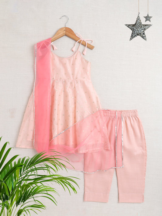 The Magic Wand Sleeveless Bootie Printed Chanderi Kurti Pant & Dupatta Set