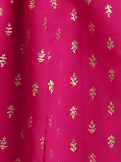 Puff Sleeves Foil Printed Choli & Lace Embellished Lehenga Set-Navy Blue, Fuchsia