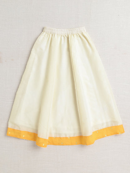 Puff Sleeves Foil Printed Choli & Lace Embellished Lehenga Set-Yellow