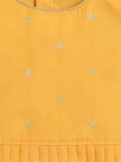 Puff Sleeves Foil Printed Choli & Lace Embellished Lehenga Set-Yellow