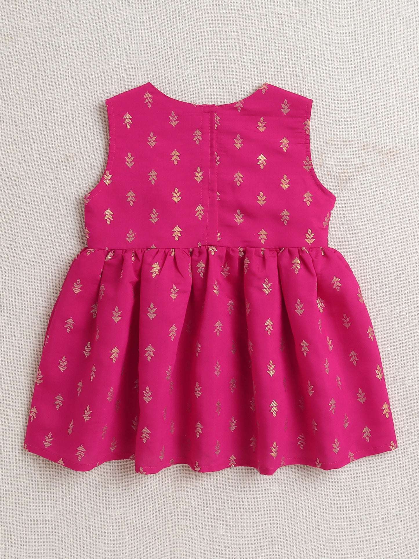 Bootie Printed Lace Embellished Sleeveless Kurti and Sharara Set For Girls-Fuchsia