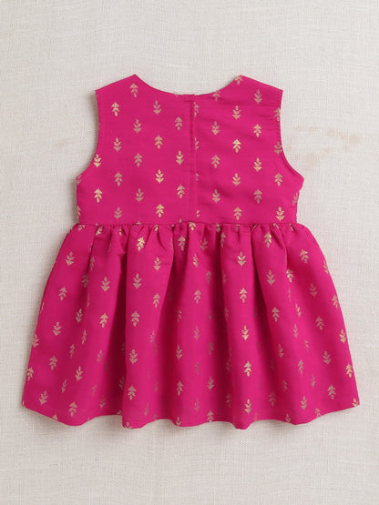 Sleeveless Ethnic Motif Printed & Lace Embellished Kurta & Palazzo Set - Fuchsia Pink