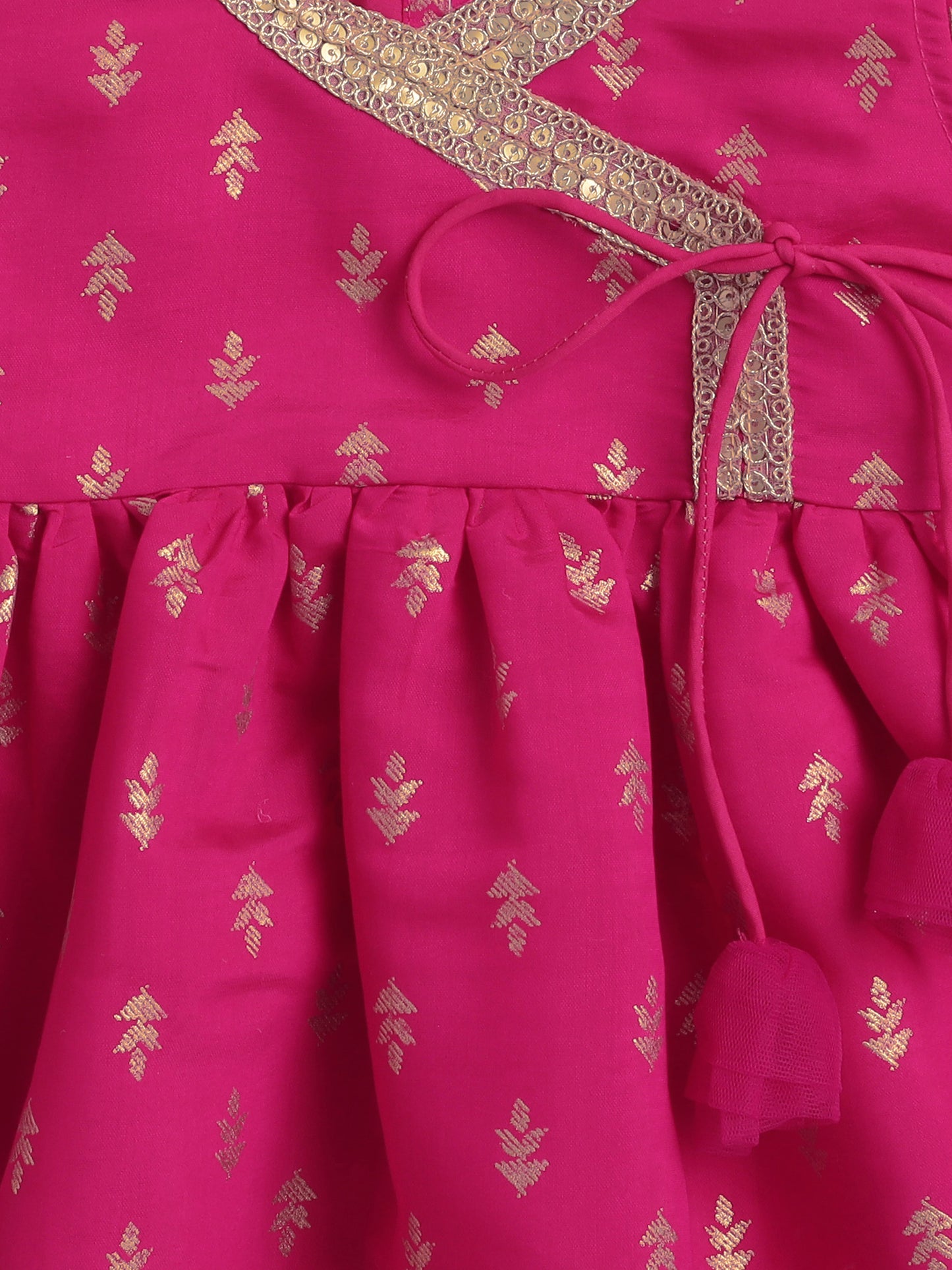 Bootie Printed Lace Embellished Sleeveless Kurti and Sharara Set For Girls-Fuchsia