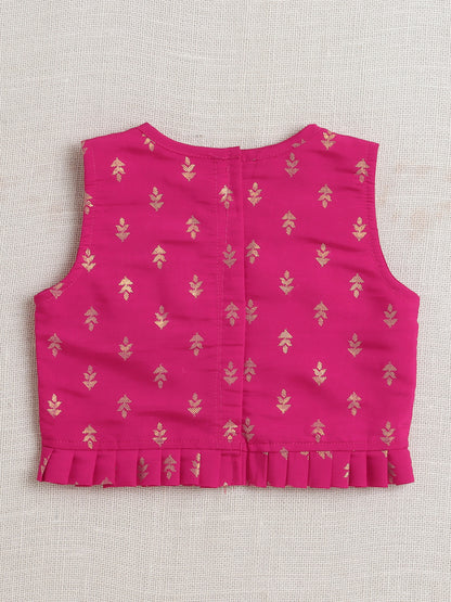 Bootie Printed Lace Embelished Top and Pant Set For Girls Fuchsia