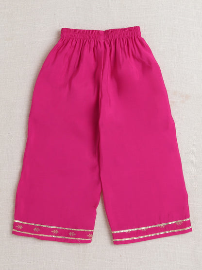 Bootie Printed Lace Embelished Top and Pant Set For Girls Fuchsia