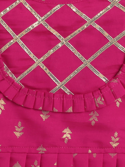Bootie Printed Lace Embelished Top and Pant Set For Girls Fuchsia