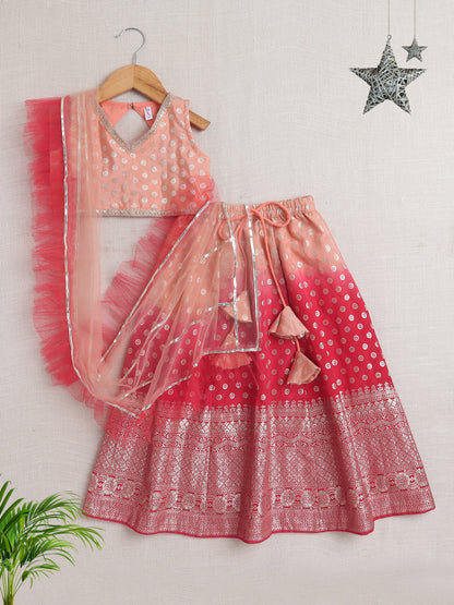 The Magic Wand Sleeveless Jacquard Print Embellished Lehnega Choli Set Peach