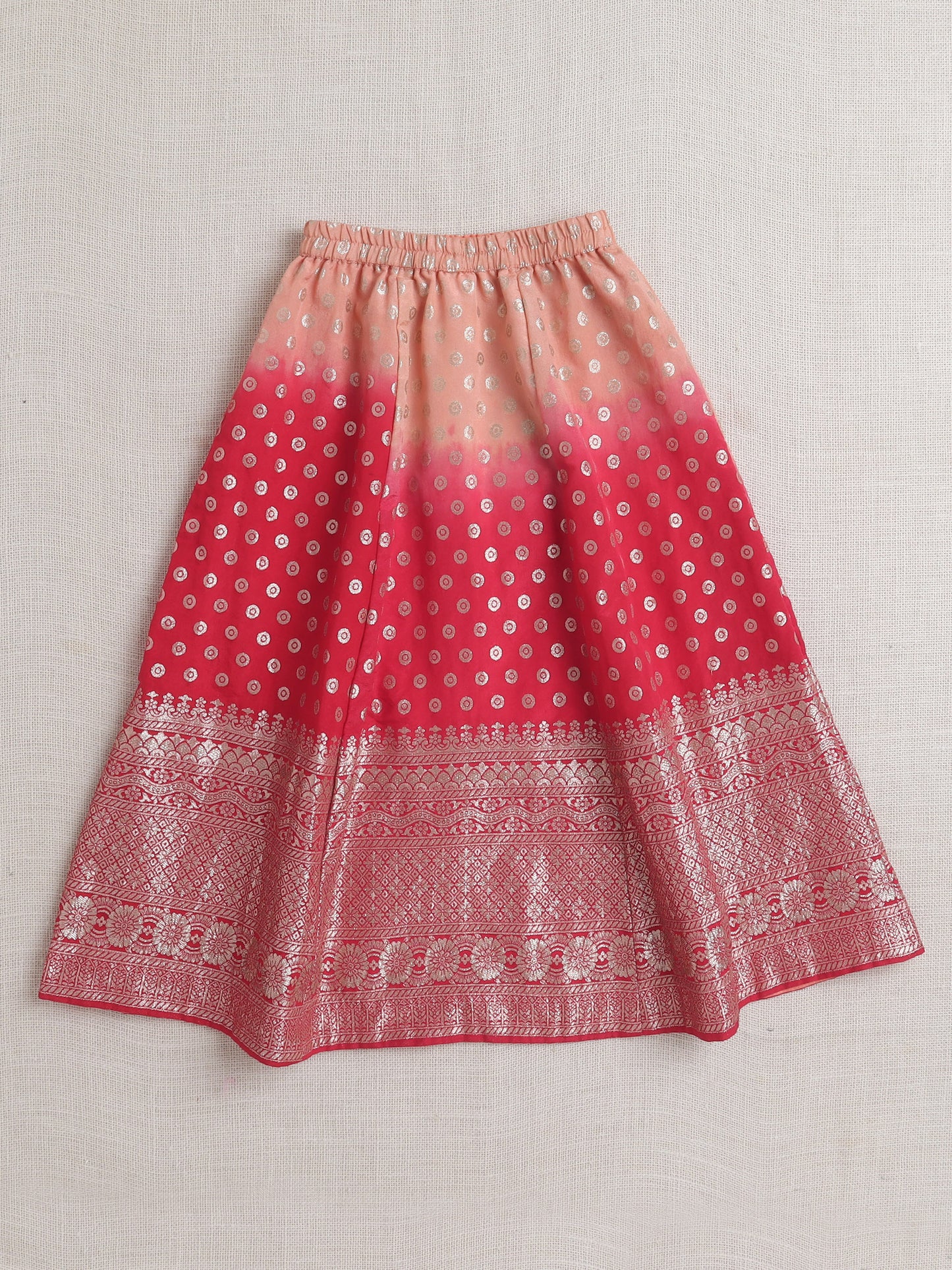 The Magic Wand Sleeveless Jacquard Print Embellished Lehnega Choli Set Peach