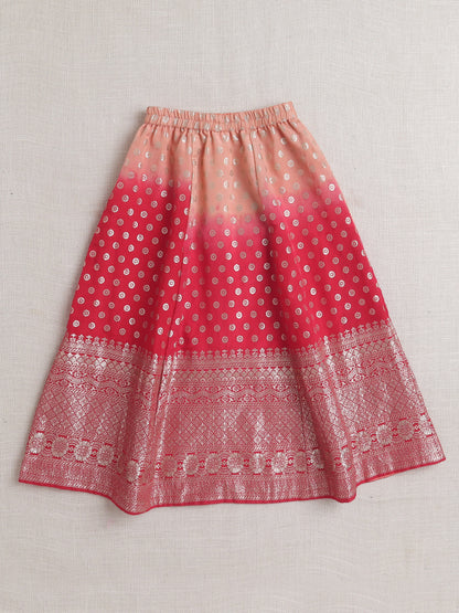 The Magic Wand Sleeveless Jacquard Print Embellished Lehnega Choli Set Peach