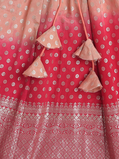 The Magic Wand Sleeveless Jacquard Print Embellished Lehnega Choli Set Peach