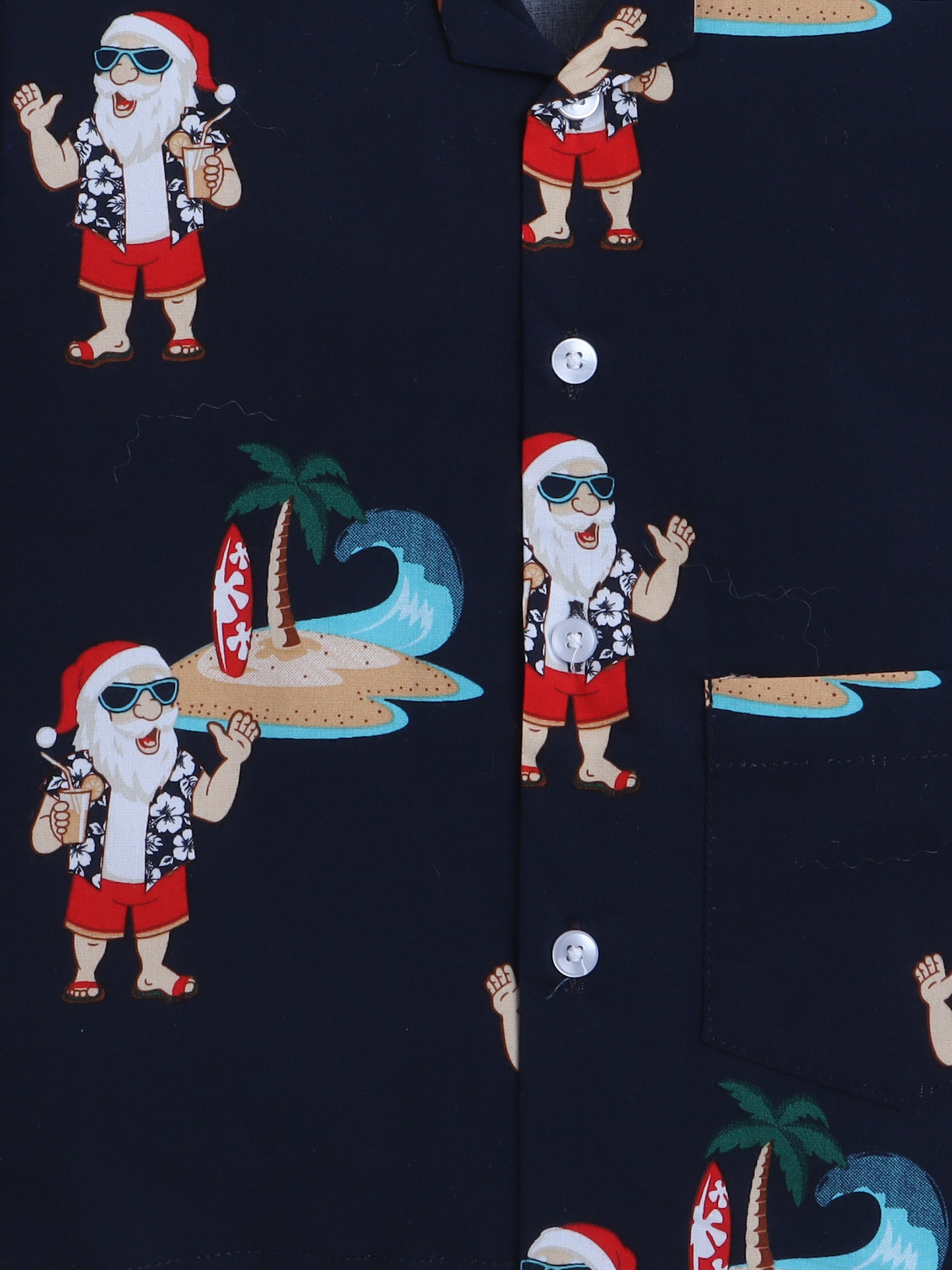 Half Sleeves Santa Print Nightsuits-Navy Blue