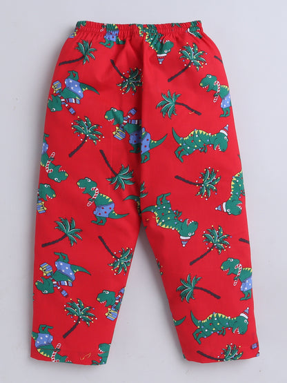Half Sleeves Xmas Print Nightsuits Red