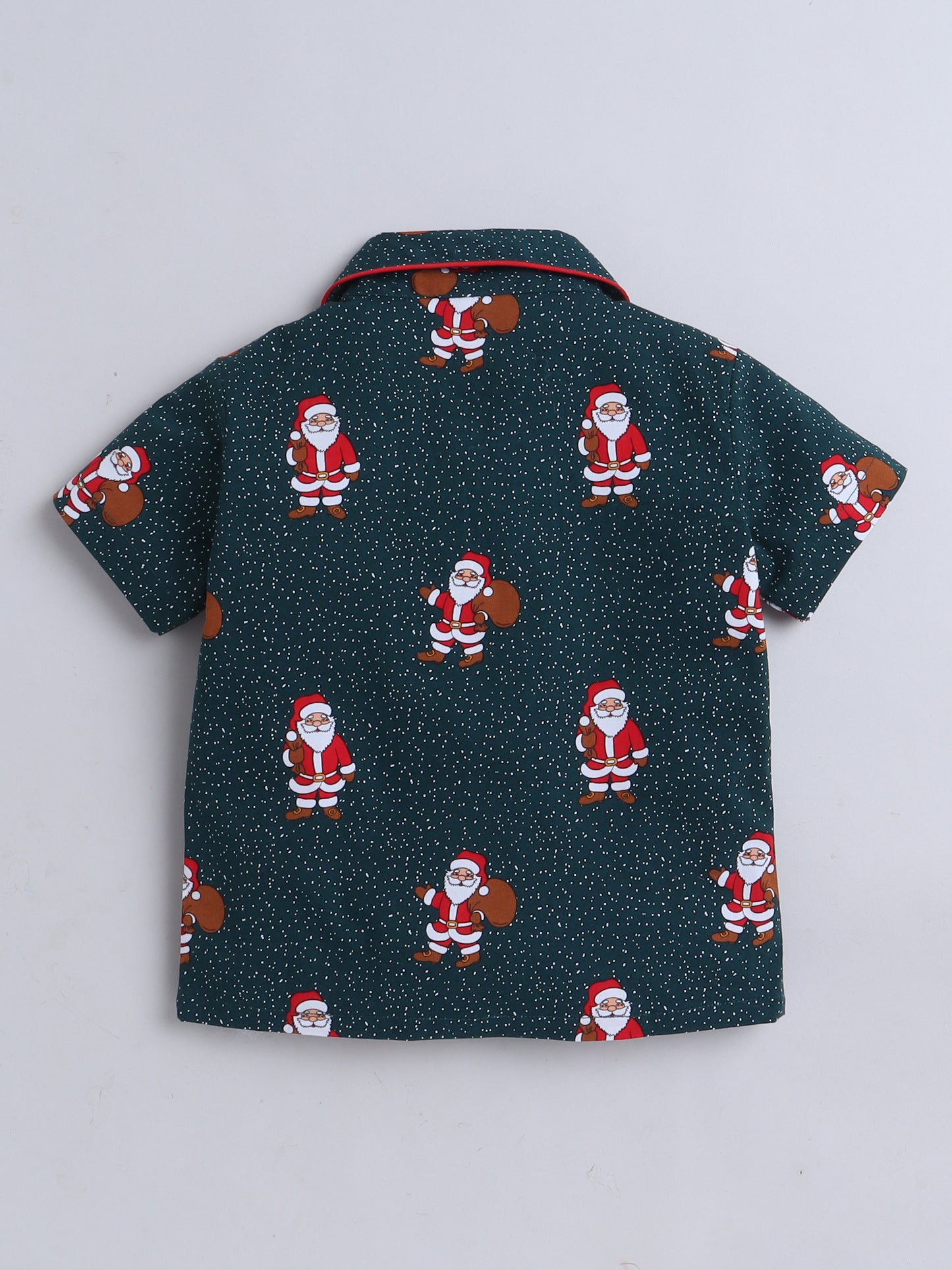 Half Sleeves Santa Print Nightsuits-Green