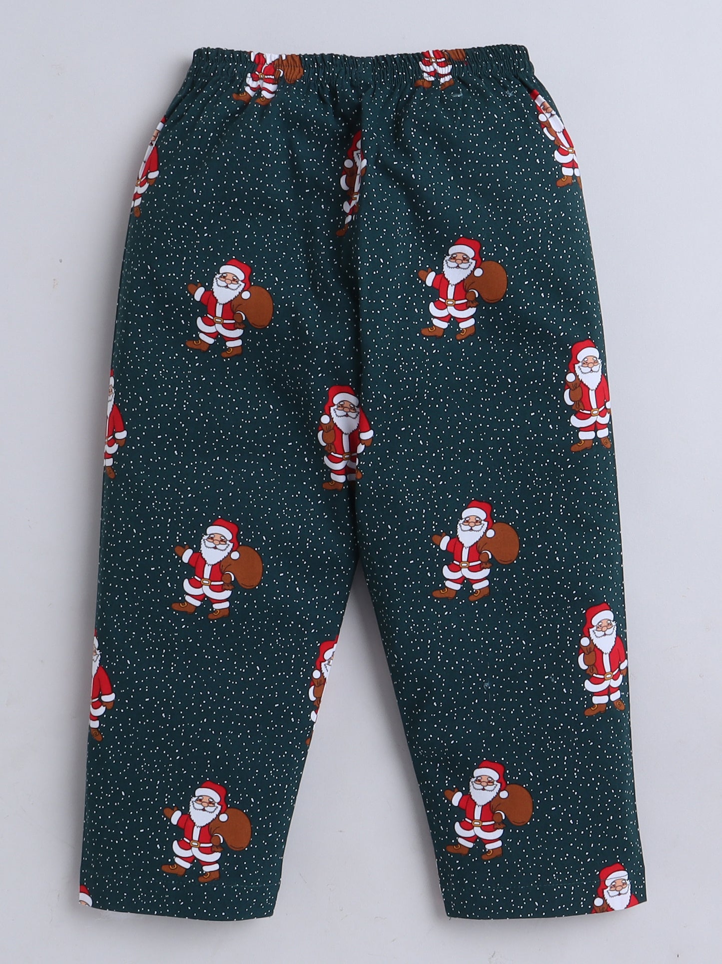 Half Sleeves Santa Print Nightsuits-Green
