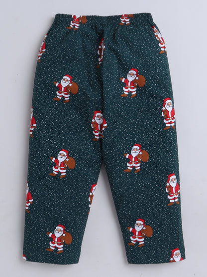 Half Sleeves Santa Print Nightsuits-Green