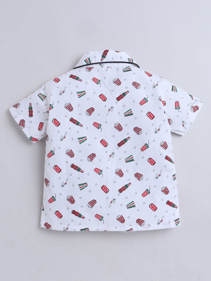 Half Sleeves Candy Print Nightsuits-White