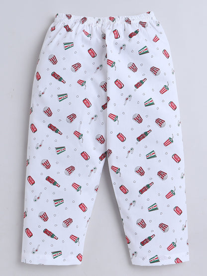 Half Sleeves Candy Print Nightsuits-White