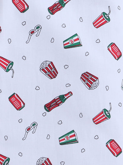 Half Sleeves Candy Print Nightsuits-White