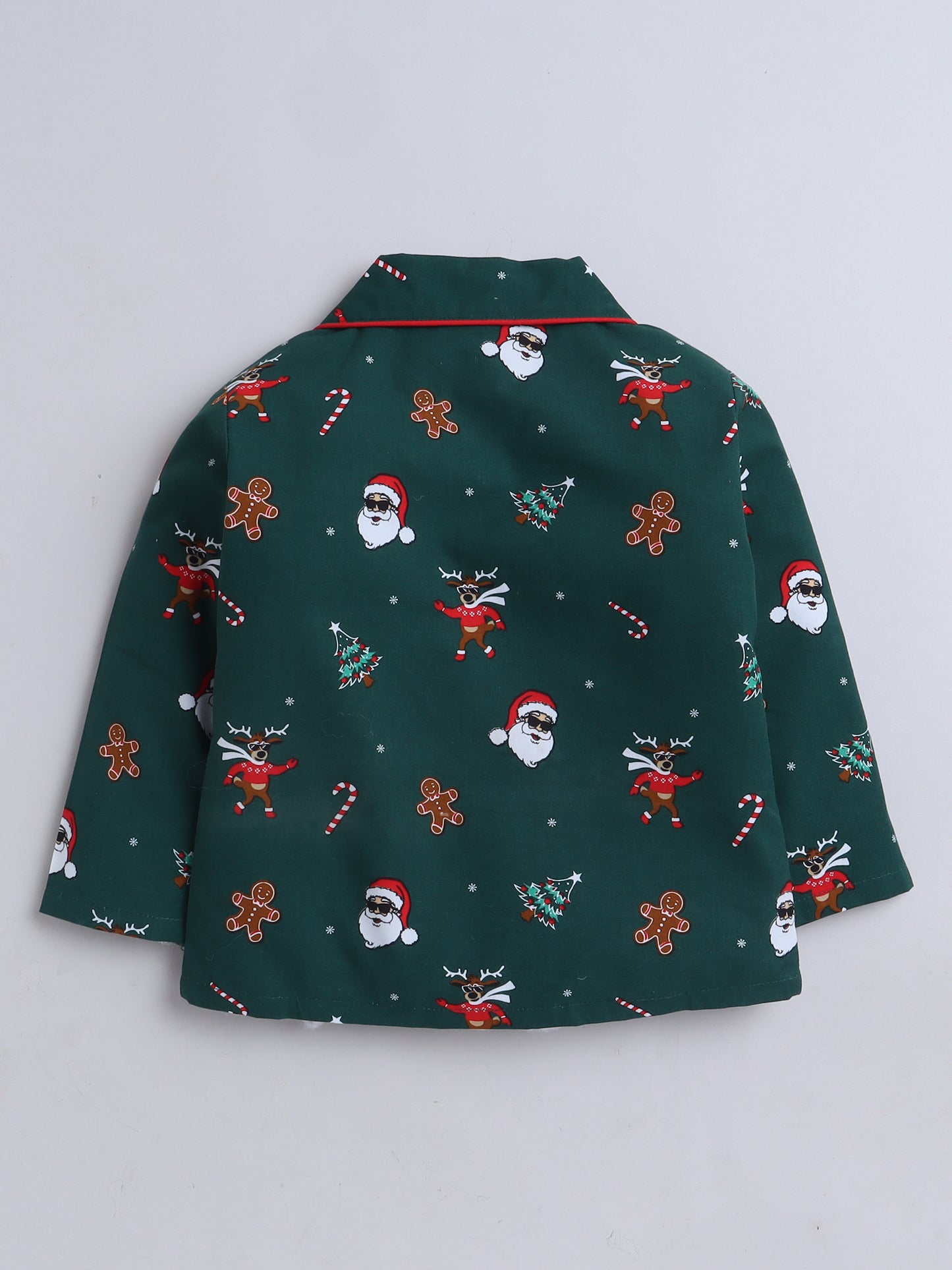 Full Sleeves Santa Print Nightsuits-Green