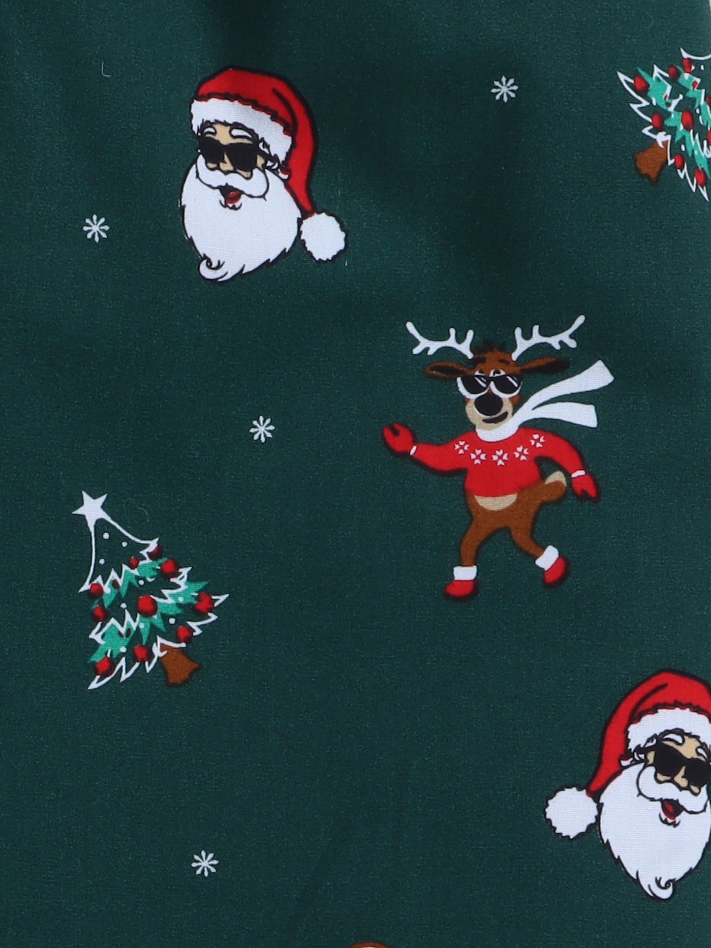 Full Sleeves Santa Print Nightsuits-Green