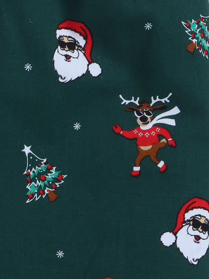 Full Sleeves Santa Print Nightsuits-Green