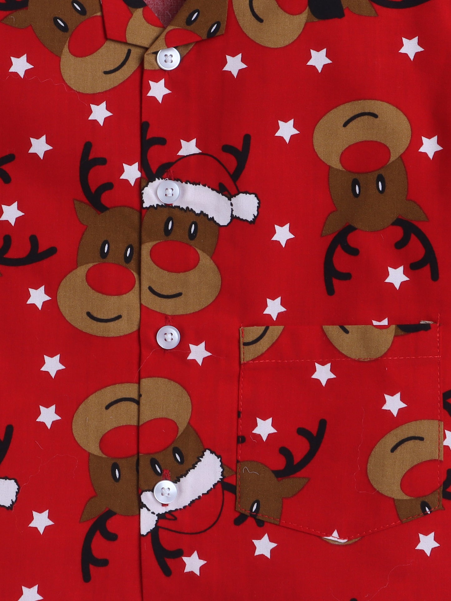 Full Sleeves Reindeer Print Nightsuits-Red