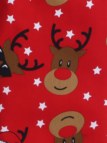 Full Sleeves Reindeer Print Nightsuits-Red