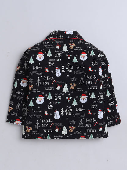 Full Sleeves Xmas Print Nightsuits Black