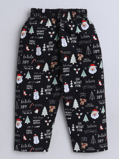 Full Sleeves Xmas Print Nightsuits Black