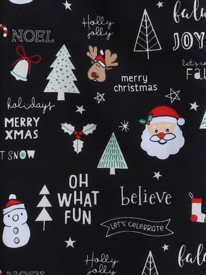 Full Sleeves Xmas Print Nightsuits Black